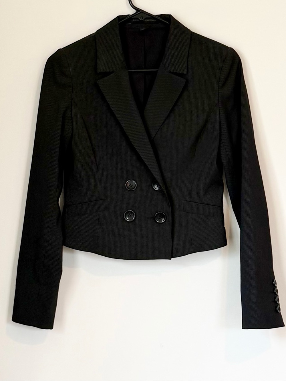 Express Design Studio Black Double-Breasted Cropped Blazer Jacket - Size: 0